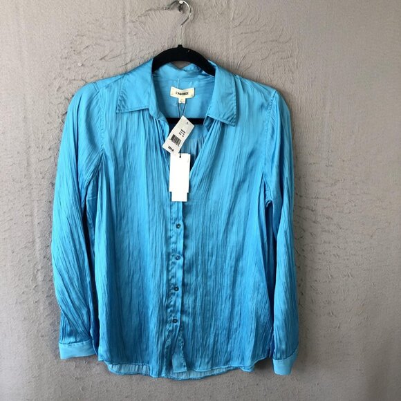 L'Agence Shirt Womens XS Blue Atoll Pleated Long Sleeve Button Up Polyester Top - Picture 1 of 16